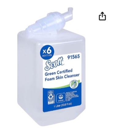 scott professional green certified foam hand soap (91565), 1.0 l, foaming, clear, no fragrance added, manual refills, ecologo, nsf e-1 rated (6 bottles)