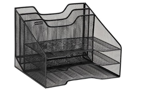 mind reader desktop organizer, vertical file holder, paper trays, office, metal mesh, 12.5"l x 11.5"w x 9.5"h, black