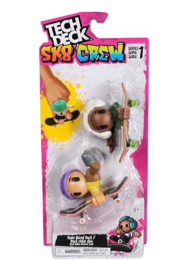 Tech Deck Sk8 Crew, 2-Pack Exclusive Fingerboards with Assistive Figures, Collectible and Customisable Mini Skateboards, Kids’ Toys for Ages 5 and up (Styles May Vary)