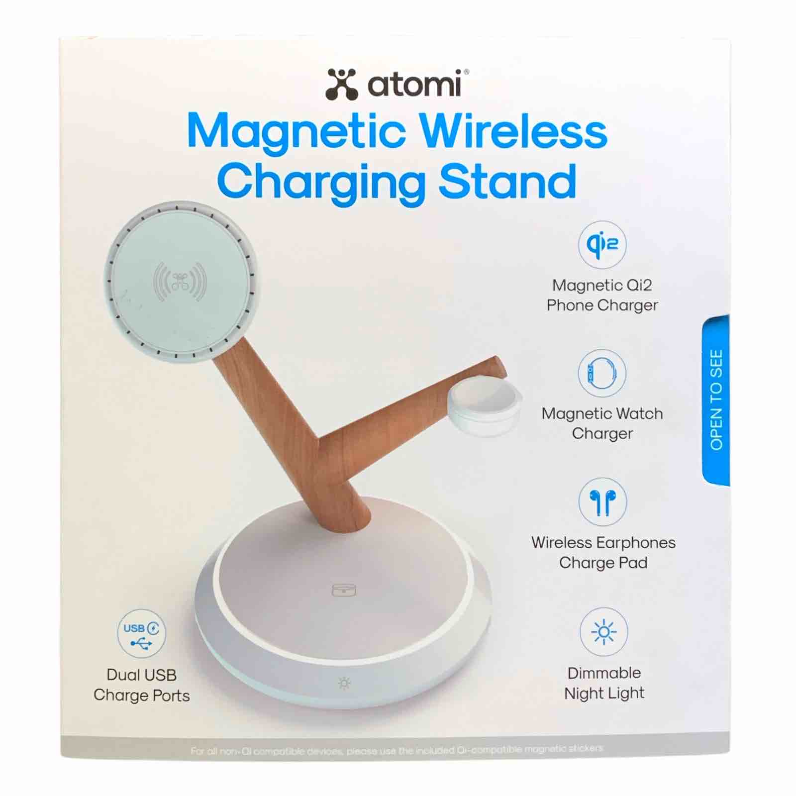 atomi qi2 magnetic wireless charging stand - phone, watch and earbud charging