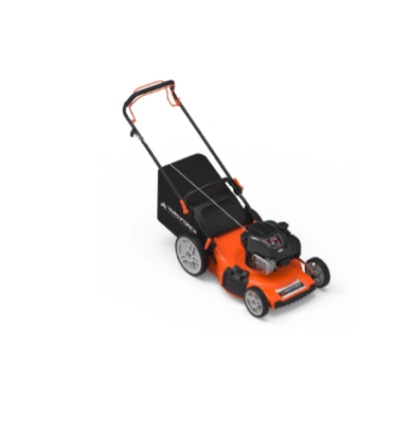yard force self-propelled rwd lawn mower, exi625, 150cc briggs & stratton engine, 22” steel deck, vertical storage, 7-position height adjustment, and 3-in-1 cutting