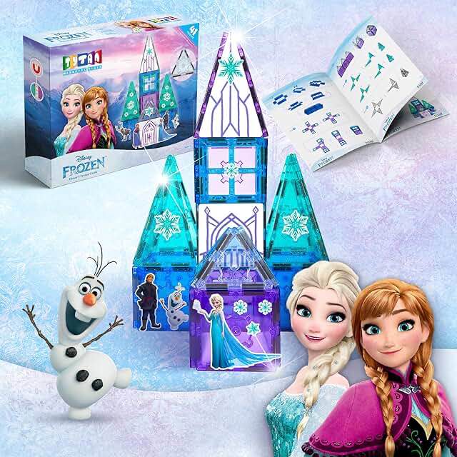 tytan tiles official disney licensed frozen castle magnetic tiles 68 piece building set, powerful stem/steam learning workbook, creative architectural play, shape & pattern recognition, ages 3 and up