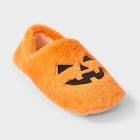 Women's Medium 8-10 Pumpkin Glitter Embroidered Halloween Faux Fur Pull-On Slipper Socks with Grippers - Hyde & EEK! Boutique™ Orange/Black M/L