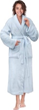 Altavida luxurious, plush velvet robe, one size fit all length is 42 inches, light blue