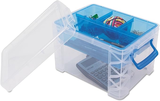 super stacker divided storage box with removable tray, 10 x 7.5 x 6.5 inches (37375)