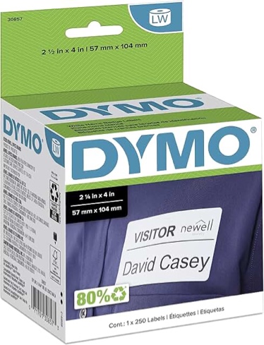 DYMO Authentic LW Name Badge Labels, DYMO Labels for LabelWriter Printers, White, 2-1/4" x 4", 1 Roll of 250