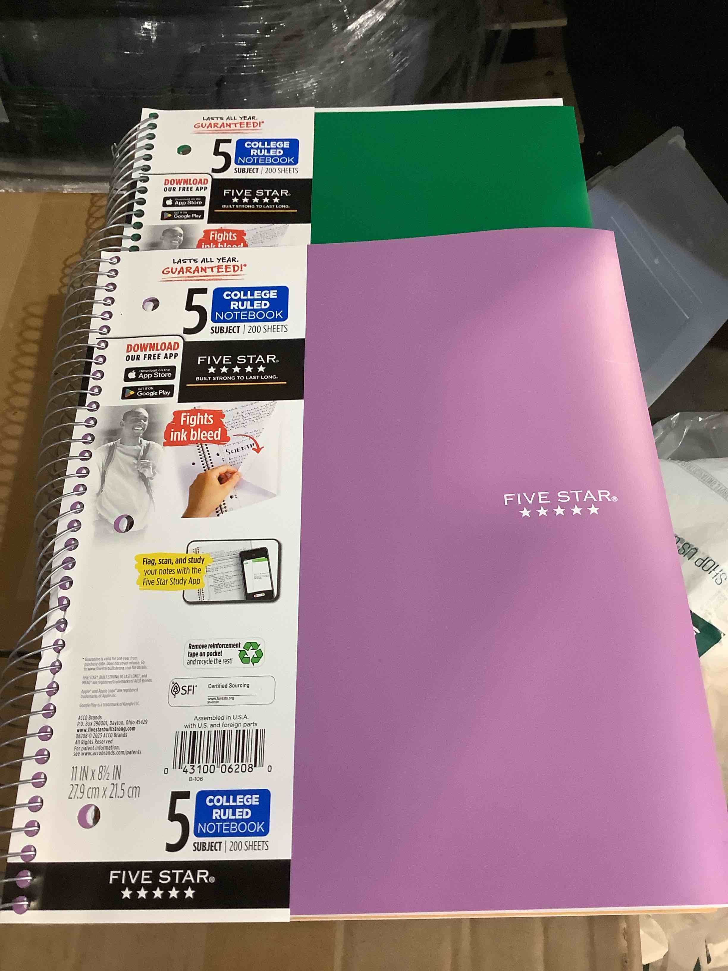 five star 5 subject college ruled spiral notebook (colors may vary)