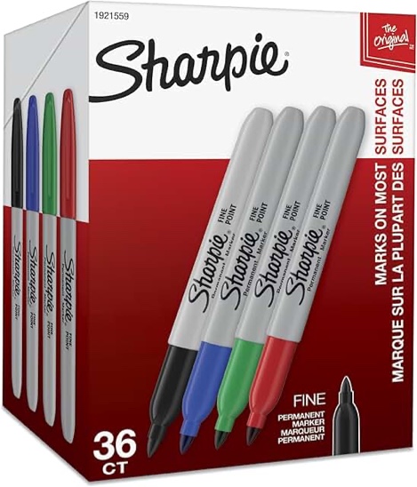 sharpie permanent markers, fine point, assorted colors, 36 count