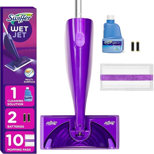 Swiffer WetJet Hardwood and Floor Spray Mop Cleaner Starter Kit, Includes: 1 Power Mop, 10 Pads, Batteries