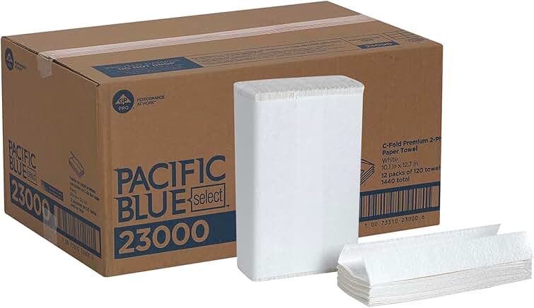 georgia-pacific blue select premium 2-ply c-fold paper towels by pro , white, 23000, 120 towels per pack, 12 packs per case