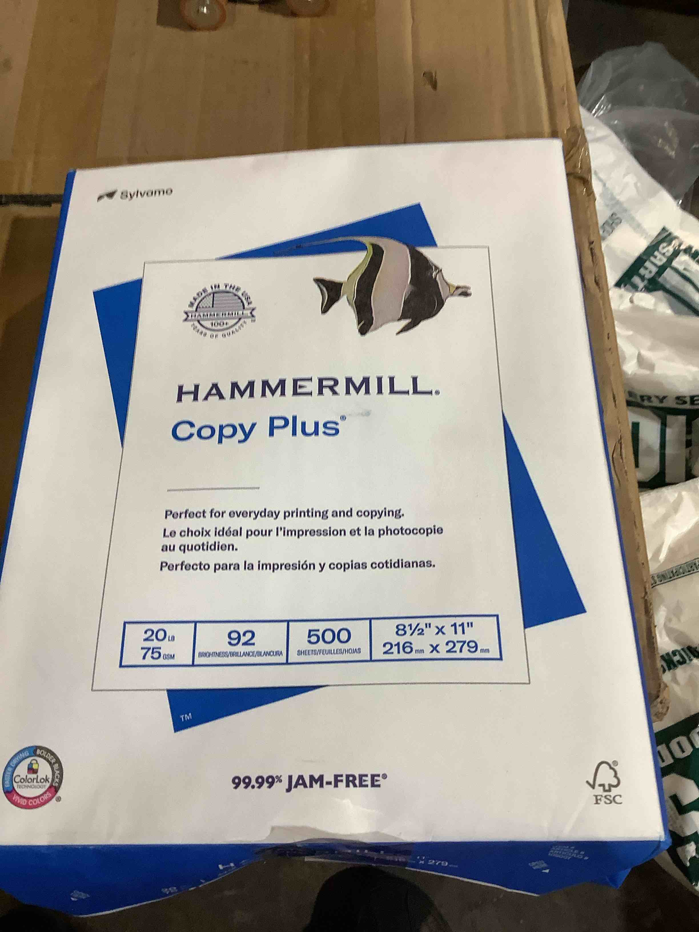 hammermill 105007 copy plus paper - white - 92 brightness - letter - 8 1/2  x 11  - 500 / ream - fsc - acid-free  quick drying