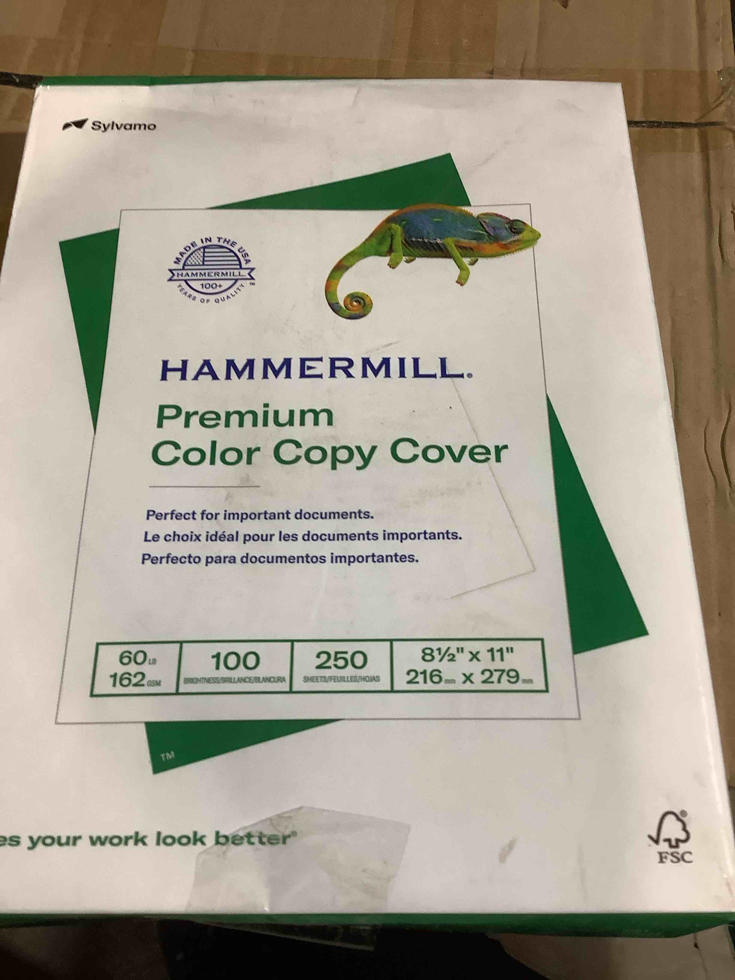 Hammermill Printer Paper  60lb Premium Color Copy Cover  8.5x11  White  1 Ream  250 Sheets