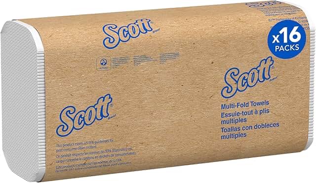 Scott® Multifold Paper Towels (01840), with Absorbency Pockets™, 9.2" x 9.4" sheets, White, Compact Case for Easy Storage, (250 Sheets/Pack, 16 Packs/Case, 4,000 Sheets/Case)