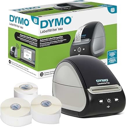 DYMO LabelWriter 550 Label Printer Bundle Label Maker with Direct Thermal Printing Automatic Recognition Includes 1 Roll Each: Address Labels Multipurpose