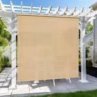 Outdoor sunshade for patio, breathable fabric, safe cordless operation, mount on wall or ceiling