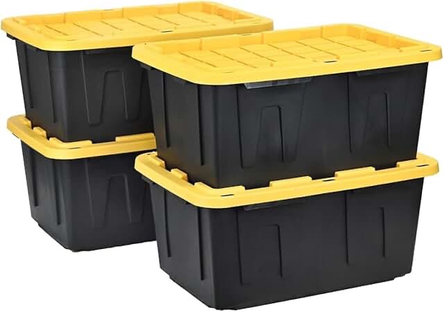 27 Gallon Heavy-Duty Black and Yellow Storage Tote, 20.6" D x 30.6" W x 14.3" H, 1 pack or 4 pack - Made in USA