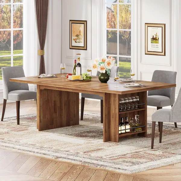 63 inch rectangular, two tier storage dining table farmhouse