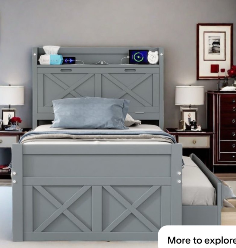 Wayfair Roly wooden bed with storage headboard, gray, incomplete box 2 of 2