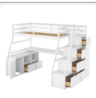 Wayfair Heidi storage loft bed with desk, white, Incomplete box 1 of 2