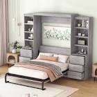 Wayfair Full/Twin Size Murphy Bed with Storage Shelves and Drawers, Gray-ModernLuxe,  incomplete box one of four