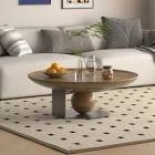 Kemare Carbon Kemare Fully Assembled, Handmade Walnut Round Solid Wood Coffee Table With Spherical Base & Carbon Steel Frame For Living Room Decor, beautiful table - top only