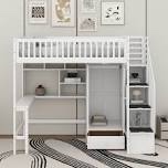 Loft bed with bookshelf, drawers, white, WF308778AAK, incomplete box  of 3
