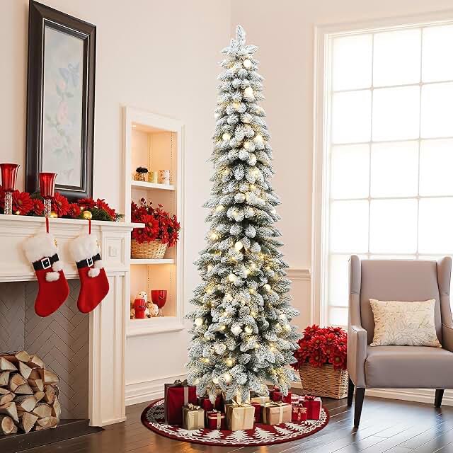7.5 Pre-Lit Flocked Pencil Christmas Tree