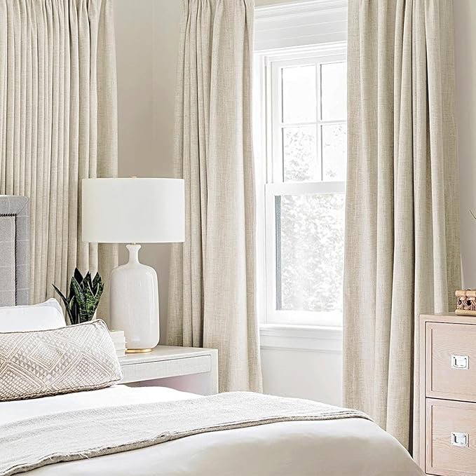 100% polyester, cream colored curtains