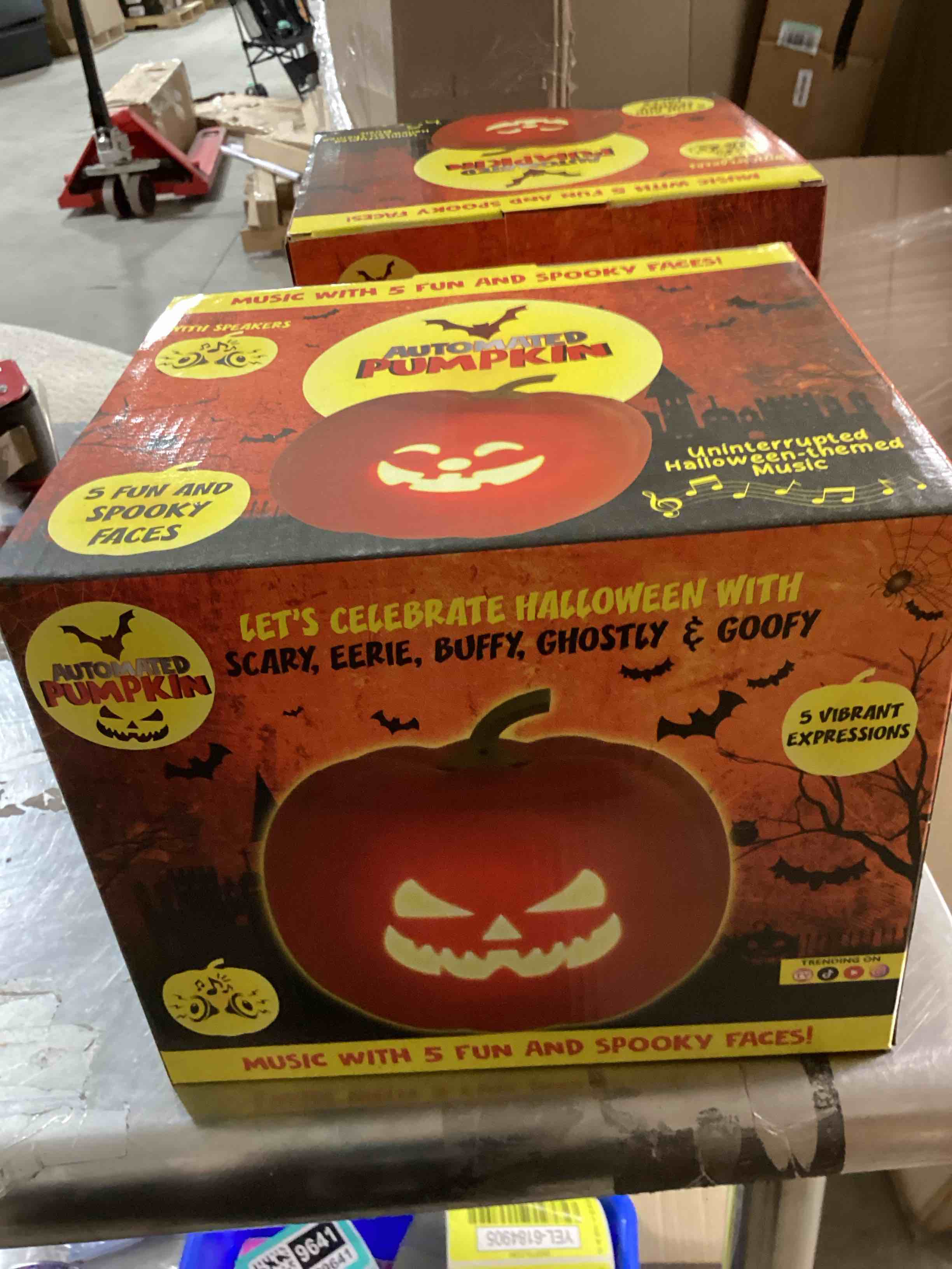 automated pumpkin music and five fun and spooky faces rechargeable trending on social media