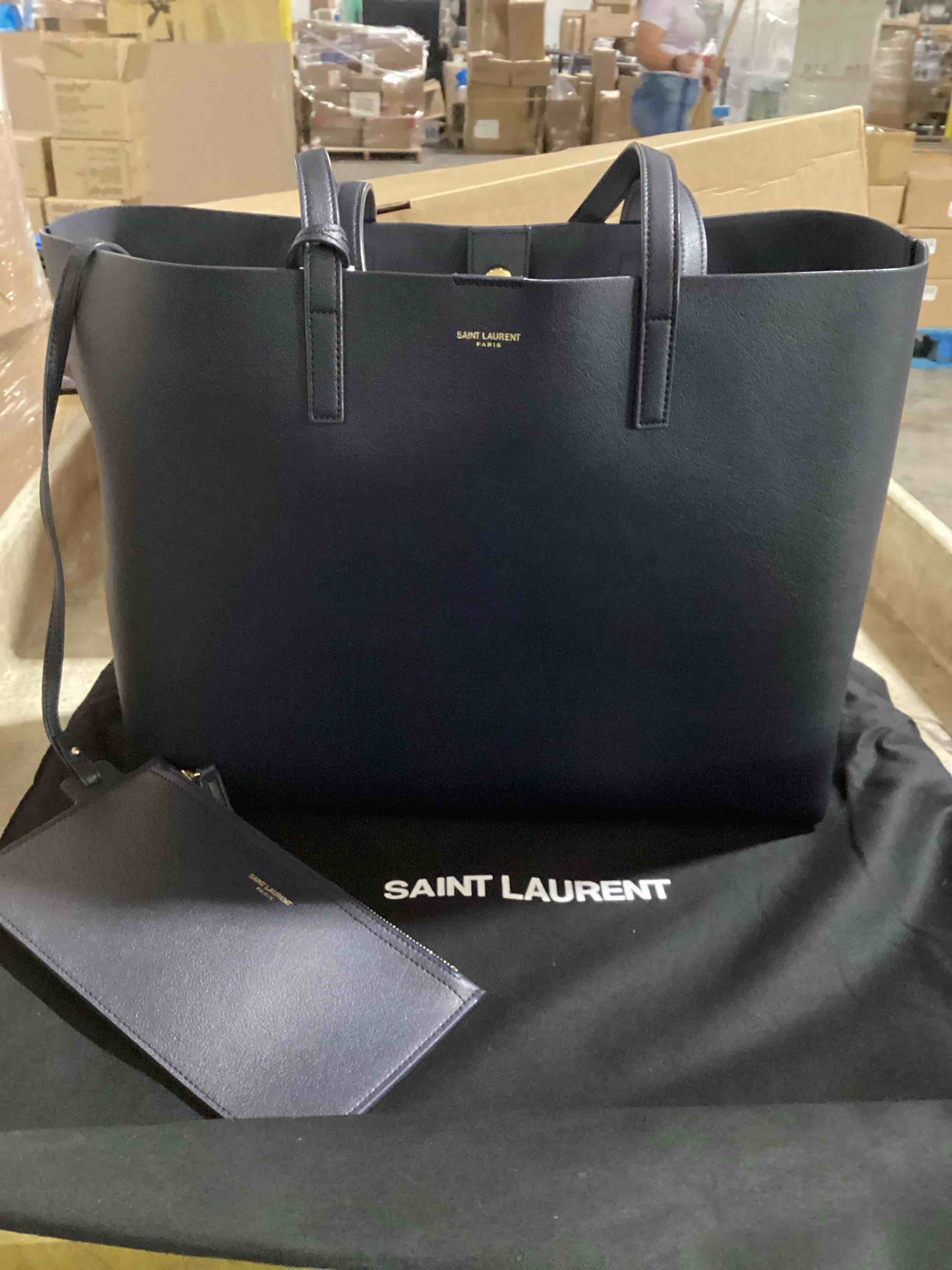 Saint Laurent navy blue bucket hand bag with wallet 