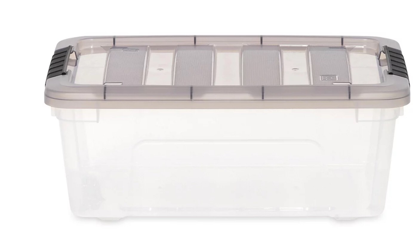 iris usa 13 quart stack & pull clear storage box, gray, 8 pack