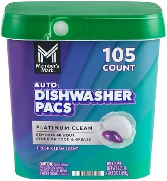 member mark platinum clean automatic dishwasher pacs, fresh clean, 105 count