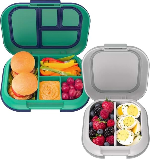 bentgo bgchsnk-g kids chill lunch & snack box with removable ice pack  green/navy