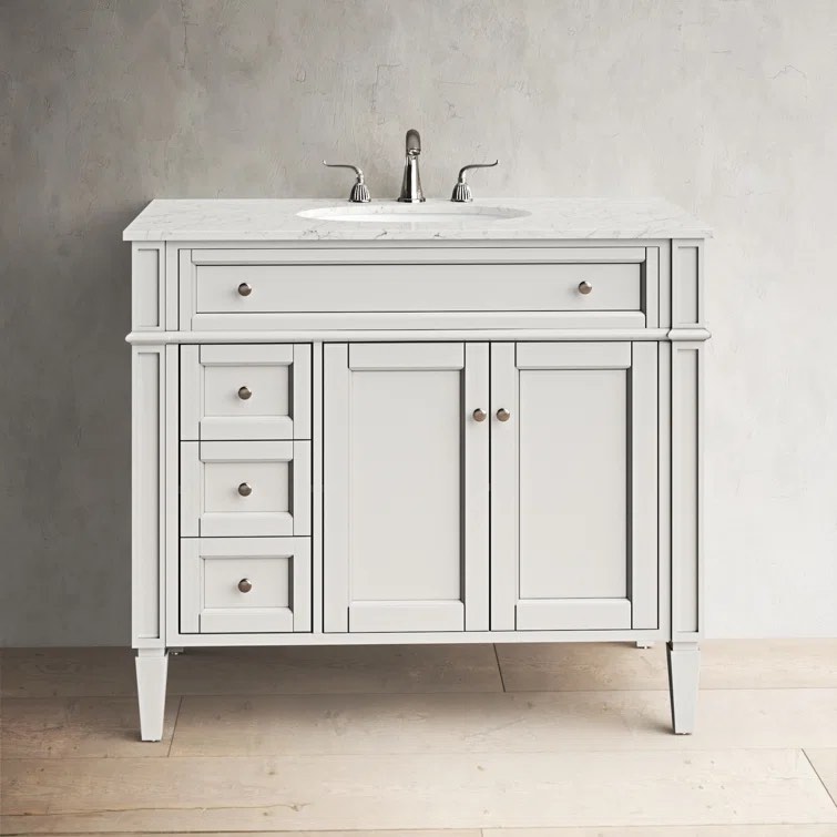 Alfreda 40'' Single Bathroom Vanity with Carrara Marble Top white 