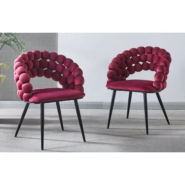 Modern Chair(set of 2 ) with Iron Tube Legs, Soft Cushions and Comfortable Backrest, Suitable for Dining Room - WINE RED