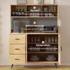 VOWNER Kitchen Hutch Storage Cabinet, Freestanding Kitchen Pantry with Glass Doors and 3 Drawers, Modern Sideboard Buffet Cabinet for Dinning Room, Living Room Natural 