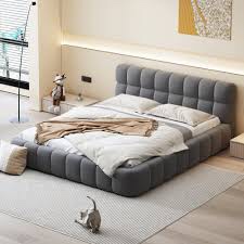 (Incomplete box 1 of 2/1 of 2)Queen Size Upholstered Platform Bed Frame with Cookie-Shaped Headboard, Easy Assembly, soft and comfortable,Grey 