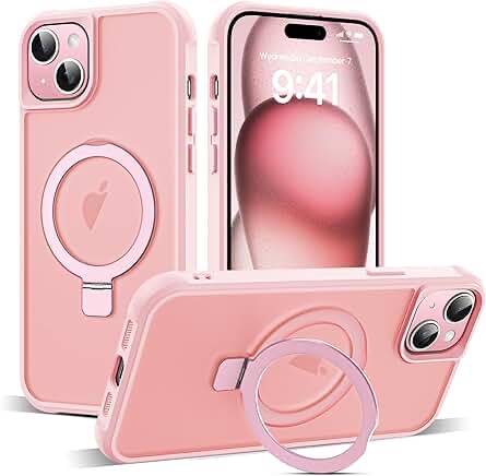 Case for iPhone 15 with 360°Rotatable Magnetic Ring Stand Compatible with MagSafe Lightweight and Translucent Matte Back Shockproof Protective Case Men Women ping