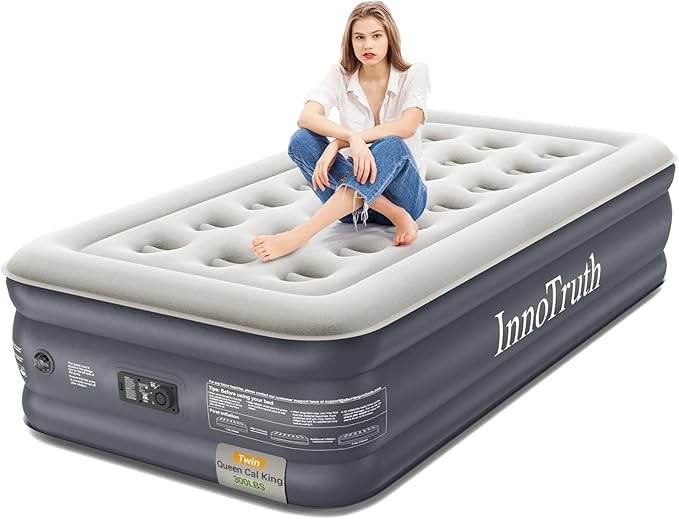 InnoTruth Air Mattress Twin with Built in Pump, Inflatable Blow up Mattress, 18" Raised Colchones Inflables Air Bed for Guests & Home, Ideal for Home Use and Outdoor Camping, 300lb Weight Capacity