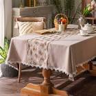 SUTAVIA Cotton Linen Tablecloth with Exquisite Floral Lace Tassel Dust-Proof Rustic Rectangular Tablecloths for Dining Table Home Decor Holiday Party Buffet (beige Rectangle, 56"x104", 8-10 Seats)