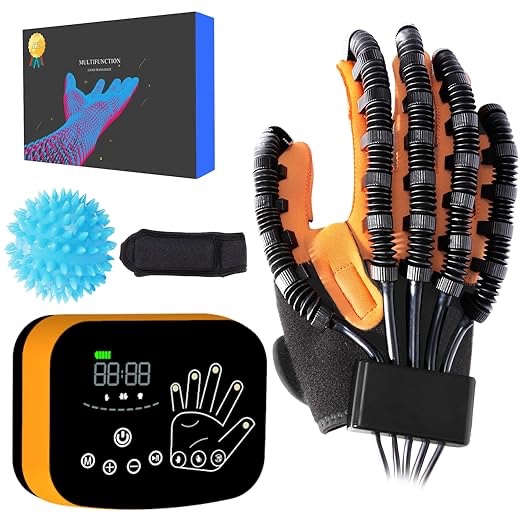 New Version of Rehabilitation Robot Gloves, Hand Dysfunction Patient Training Device Stroke Hemiplegia, Finger Exerciser Hand Strengthener Finger Orthosis for Relief Cramps