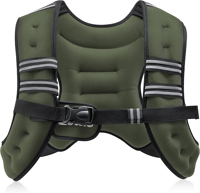 color green ZELUS Weighted Vest, 6lb/8lb/12lb/16lb/20lb/25lb/30lb Weight Vest with Reflective Stripe for Workout, Strength Training, Running, Fitness, Muscle Building, Weight Loss, Weightlifting
