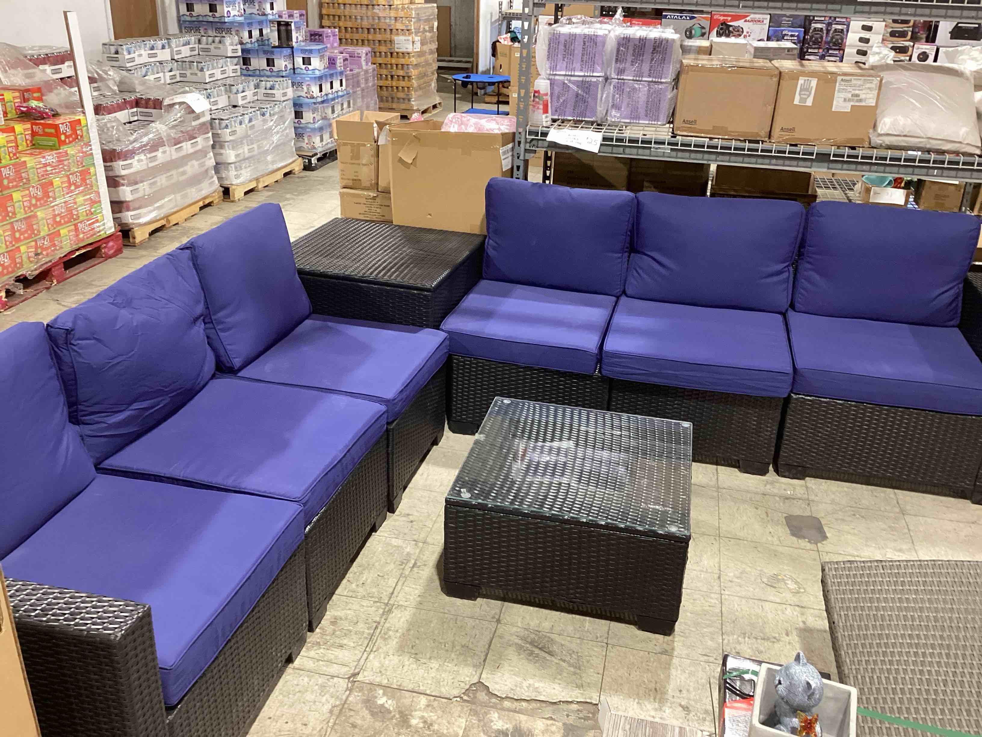 8 piece outdoor patio sectional with cushions. 3 boxes for pickup