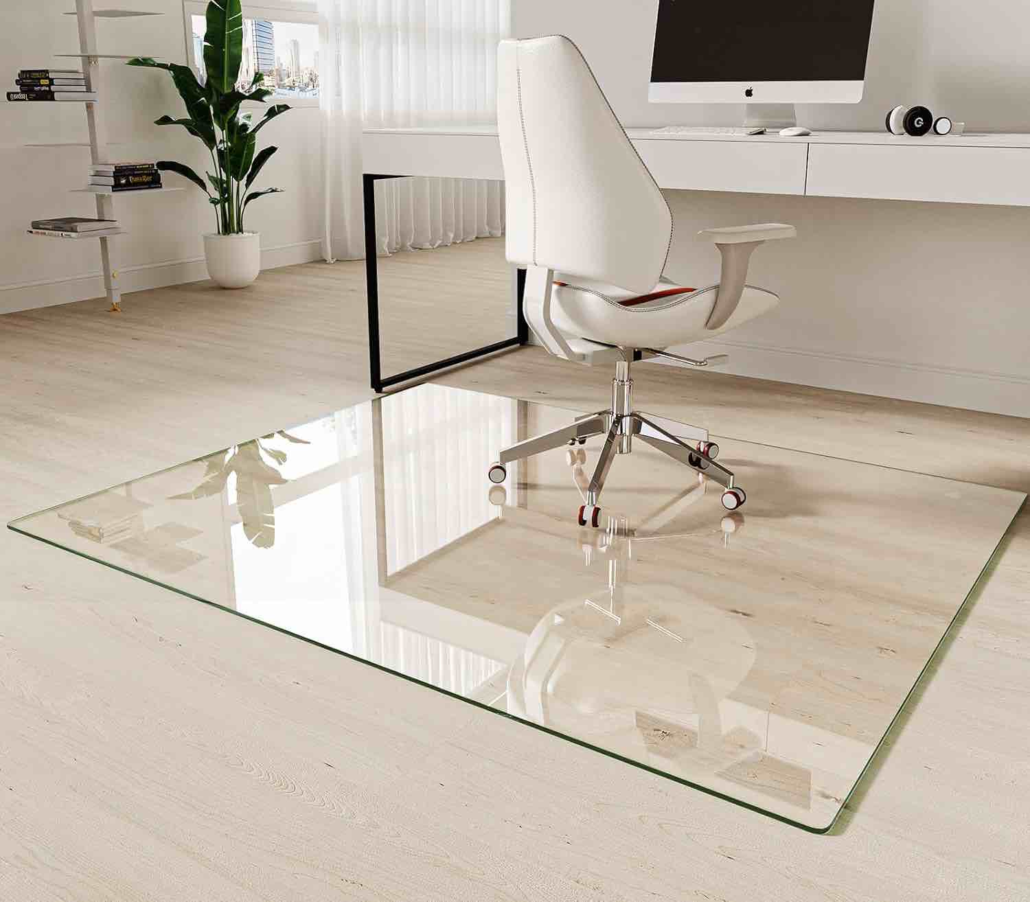 koonmi tempered glass chair mat 60"x48" - premium office chair mat for hardwood floors & low-pile carpet with 4 non-slip pads - thick scratch-resistant surface