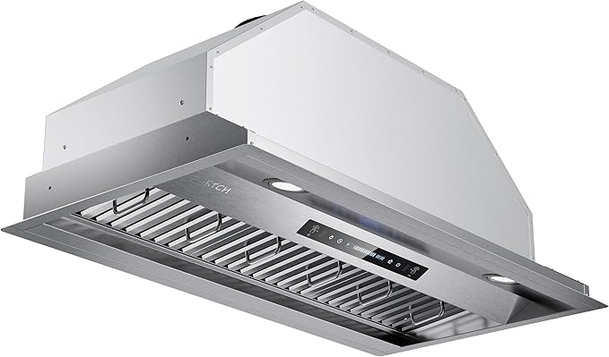 iktch 42 inch built-in/insert range hood 900 cfm, ducted/ductless convertible duct, stainless steel kitchen vent hood with 2 pcs adjustable lights and 3 pcs baffle filters with handlebar