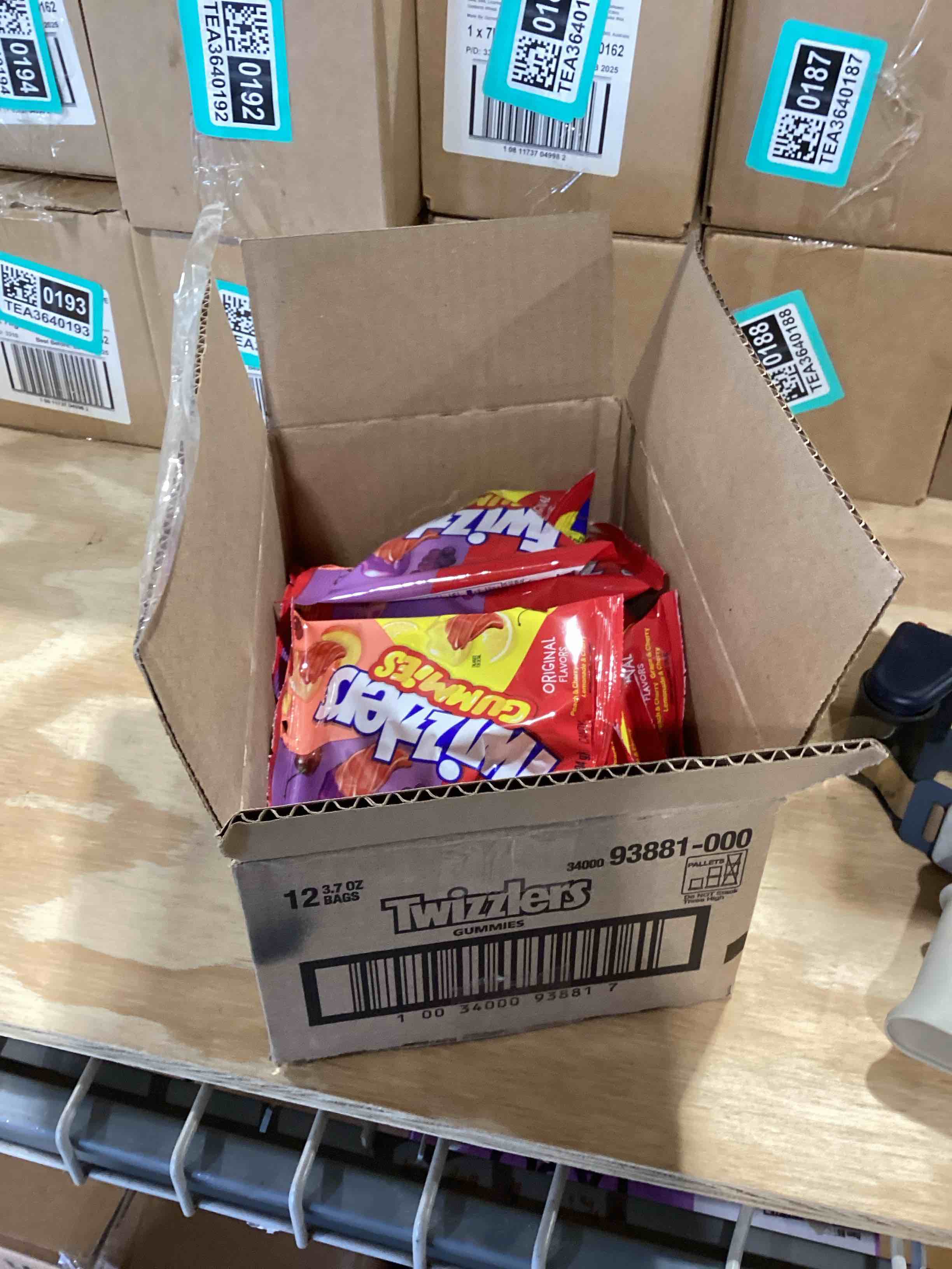 Condition photo showing Brand New for 12 packs of twizzlers gummies 3.7oz