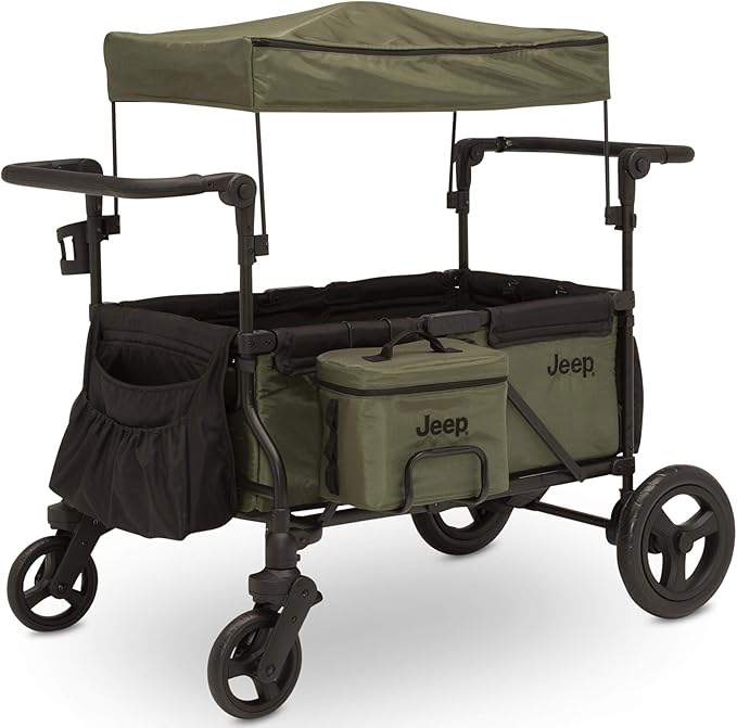 jeep deluxe wrangler stroller wagon with cooler bag and parent organizer by delta children, black/green
