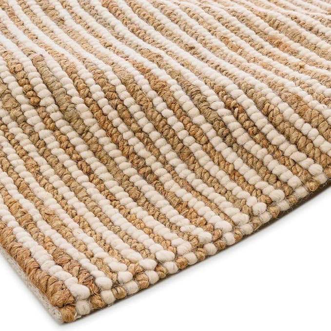 FRELISH DECOR Area Rug 8x10 feet - Premium Wool and Jute Blend Handwoven Rugs - Natural Fiber Chunky Stripe Rugs for Living Room, Bedroom, Hallways