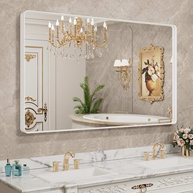 Keonjinn 40-in W x 30-in H Rectangle White Framed Wall Mirror