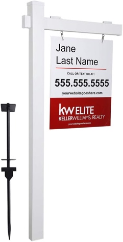 Vinyl PVC Real Estate Sign Post 6' Tall (4"x 4"x 72"), Realtor Yard Sign Post with Flat Cap for Open House and Home for Sale, 36" Arm Holds Up to 24" Sign, White (No Sign)